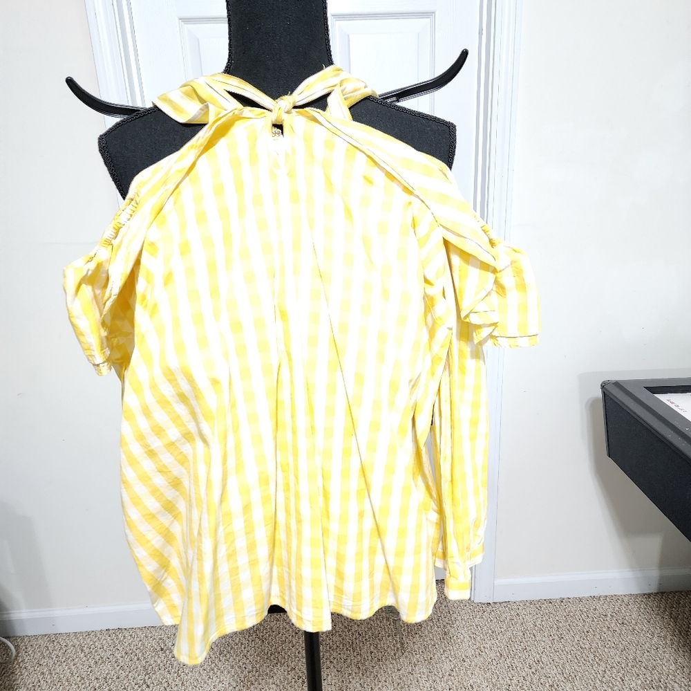 Crown & Ivy, size L, yellow and white top, long sleeve